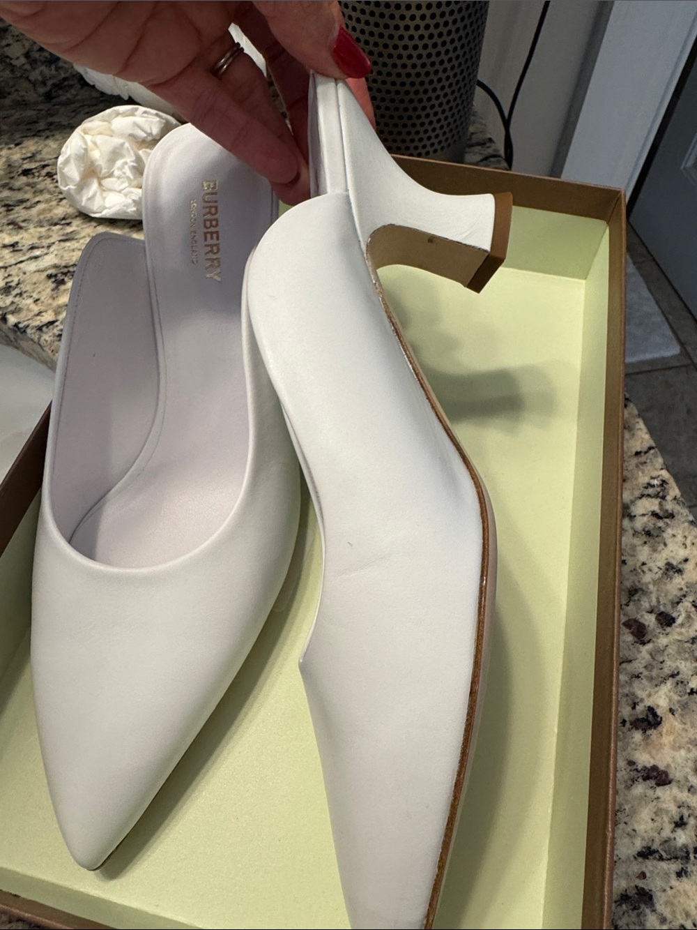 Burberry White Pointed Leather Mule Slides